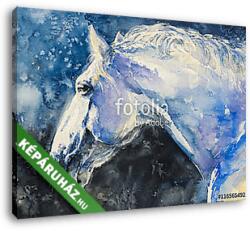 Vászonkép: Premium Kollekció: Fehér ló kék stílusban (akvarell)(145x105 cm)