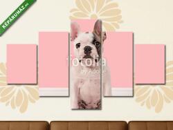 Többrészes Vászonkép, Premium Kollekció: aranyos fehér és barna francia bulldog kiskutya ül egy rózsaszín(135x70 cm, S01)