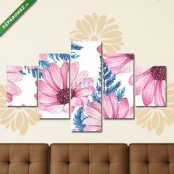 Többrészes Vászonkép, Premium Kollekció: Floral seamless pattern 3. Watercolor pink flowers. (135x70 cm, S01)