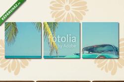  Többrészes Vászonkép, Premium Kollekció: Klasszikus autó egy trópusi tengerparton pálmafával, szüreteléss(125x40 cm, B01)