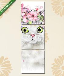 Többrészes Vászonkép, Premium Kollekció: Aranyos macska illusztráció virágokkal(125x40 cm, B01)