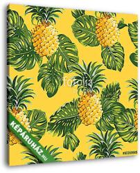Vászonkép: Premium Kollekció: Trópusi pálmalevelek és ananászok(145x145 cm)