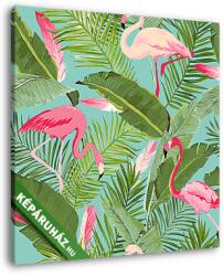 Vászonkép: Premium Kollekció: Trópusi zökkenőmentes vektor flamingó és virágos nyári mintázat. (145x145 cm)