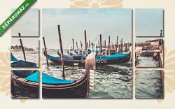 Többrészes Vászonkép, Premium Kollekció: Gondola-kikötő Velencében - vintage stílus(135x80 cm, W01)