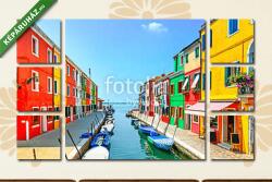  Többrészes Vászonkép, Premium Kollekció: Velencei mérföldkő, Burano sziget-csatorna, színes házak és csón(135x80 cm, W01)