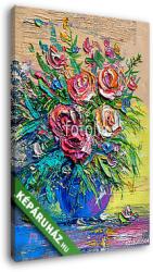 Vászonkép: Premium Kollekció: Absztrakt rózsák csokorban (olajfestmény reprodukció)(100x135 cm)