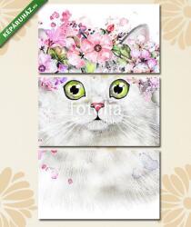 Többrészes Vászonkép, Premium Kollekció: Aranyos macska illusztráció virágokkal(125x70 cm, L01)