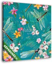 Vászonkép: Premium Kollekció: Trópusi virágos zökkenőmentes minta a sárkányfoltokkal. Botaniku(145x145 cm)