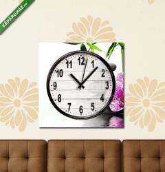 Vászonkép óra, Premium Kollekció: lila orchidea virág vége bambusz a vízen(25x25 cm C01)