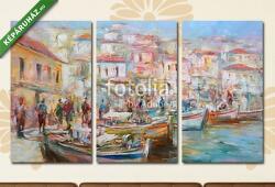 Többrészes Vászonkép, Premium Kollekció: Csónakok a sziget kikötőjén, kézzel készített festészet(125x70 cm, L01)