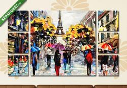Többrészes Vászonkép, Premium Kollekció: Párizsi utcakép emberek esernyővel (olajfestmény reprodukció)(135x80 cm, W01)