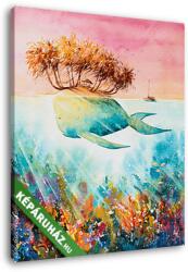 Vászonkép: Premium Kollekció: Trópusi sziget egy bálna hátán, vízfesték stílisban(125x145 cm)