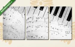 Többrészes Vászonkép, Premium Kollekció: Zongora billentyűzet és zenei lemezek vintage stílusban(125x60 cm, L02)