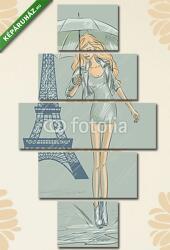 Többrészes Vászonkép, Premium Kollekció: Paris Fashion lány az Eiffel-torony közelében(135x70 cm, S01)