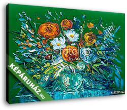  Vászonkép: Premium Kollekció: Absztrakt virágok vázában (olajfestmény reprodukció)(145x100 cm)