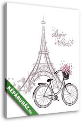  Vászonkép: Premium Kollekció: Bonjour Párizs Eiffel-torony és kerékpár - rajz(20x25 cm)
