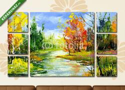 Többrészes Vászonkép, Premium Kollekció: Autumn landscape with the wood river(135x80 cm, W01)