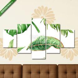 Többrészes Vászonkép, Premium Kollekció: Set of watercolor tropical plants leaves isolated on white. (135x70 cm, S01)
