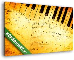  Vászonkép: Premium Kollekció: Zongora billentyűzet és zenei lemezek vintage stílusban(35x20 cm)