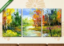 Többrészes Vászonkép, Premium Kollekció: Autumn landscape with the wood river(125x60 cm, L02)