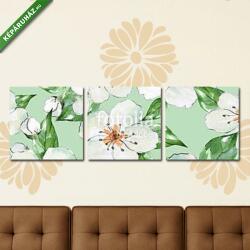 Többrészes Vászonkép, Premium Kollekció: Floral seamless pattern 4. Blooming apple tree. Watercolor backg(125x40 cm, B01)