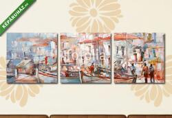 Többrészes Vászonkép, Premium Kollekció: Csónakok a sziget kikötőjén, kézzel készített festészet(125x40 cm, B01)