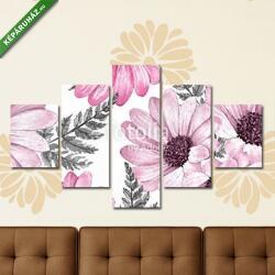 Többrészes Vászonkép, Premium Kollekció: Floral seamless pattern 13. Watercolor pink flowers. (135x70 cm, S01)