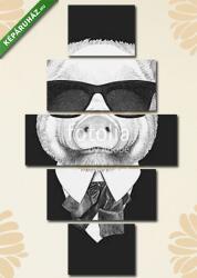 Többrészes Vászonkép, Premium Kollekció: Portrait of Piggy in suit. Hand drawn illustration. (135x70 cm, S01)