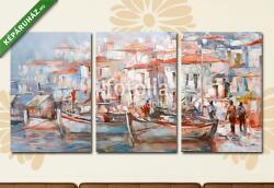 Többrészes Vászonkép, Premium Kollekció: Csónakok a sziget kikötőjén, kézzel készített festészet(125x60 cm, L02)