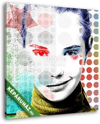 Vászonkép: Premium Kollekció: Poster with a portrait of a pretty grinning girl in a modern style of pop art. (145x145 cm)