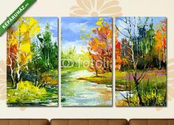 Többrészes Vászonkép, Premium Kollekció: Autumn landscape with the wood river(125x70 cm, L01)