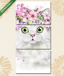 Többrészes Vászonkép, Premium Kollekció: Aranyos macska illusztráció virágokkal(125x60 cm, L02)