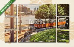  Többrészes Vászonkép, Premium Kollekció: Tram a városban Budapest Magyarország városi nyári táj Európa. (135x80 cm, W01)
