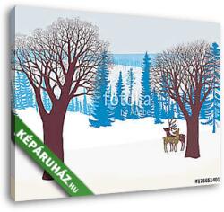  Vászonkép: Premium Kollekció: Két szarvas egy havas erdőben(145x110 cm)