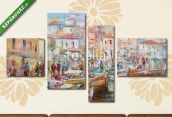 Többrészes Vászonkép, Premium Kollekció: Csónakok a sziget kikötőjén, kézzel készített festészet(125x70 cm, S02)