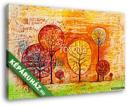 Vászonkép: Premium Kollekció: Absztrakt erdő őszies színekben (olajfestmény reprodukció)(145x95 cm)
