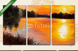 Többrészes Vászonkép, Premium Kollekció: Napnyugta a tó felett (olajfestmény reprodukció)(125x70 cm, L01)