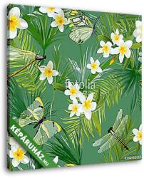 Vászonkép: Premium Kollekció: Trópusi virágos zökkenőmentes minta sárkányfarkával. Jungle Back(145x145 cm)