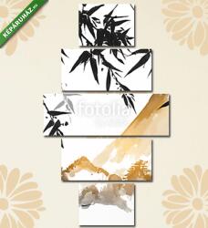 Többrészes Vászonkép, Premium Kollekció: Bambusz és hegyek, kézzel húzott tintával a hagyományos japánokb(135x70 cm, S01)