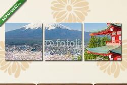  Többrészes Vászonkép, Premium Kollekció: A piros pagoda a Mt. Fuji a háttérben(125x40 cm, B01)