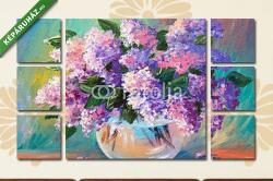 Többrészes Vászonkép, Premium Kollekció: Lila orgonák vázában (festmény)(135x80 cm, W01)