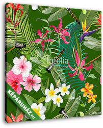 Vászonkép: Premium Kollekció: Trópusi virágos zökkenőmentes minta sárkányfarkával. Természet B(145x145 cm)