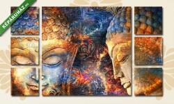 Többrészes Vászonkép, Premium Kollekció: Színes mosolygó Buddha fejek, digital art(135x80 cm, W01)