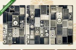  Többrészes Vászonkép, Premium Kollekció: Zenei hangszórók a falon monokróm vintage stílusban(125x70 cm, L01)
