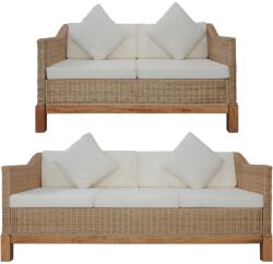 vidaXL Set de canapele cu perne, 2 piese, culoare naturală, ratan (278615) Canapea