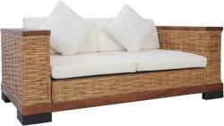 vidaXL Canapea de 2 locuri cu perne, maro, ratan natural (283079) Canapea