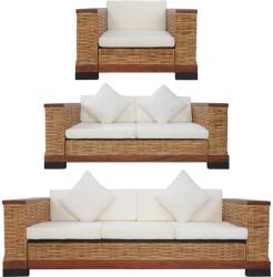 vidaXL Set canapele cu perne, 3 piese, maro, ratan natural (278620) - comfy