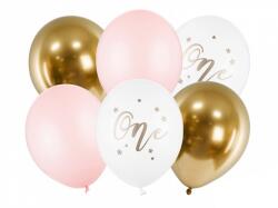 PartyDeco Baloane din latex roz - Prima aniversare 6 buc