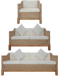 vidaXL Set de canapele cu perne, 3 piese, culoare naturală, ratan (278616)