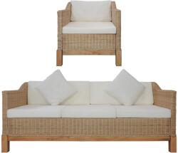 vidaXL Set de canapele cu perne, 2 piese, culoare naturală, ratan (278617) - comfy Canapea